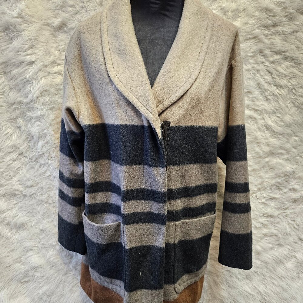 Ann Taylor-Loft Women's Tan Black Stripe Wool Blend Jacket